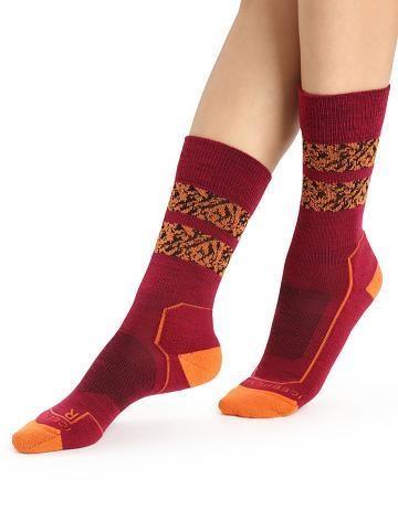 Cherry / Flash Women's Icebreaker Merino Hike+ Light Crew Natural Summit Socks | USA 1403JPQJ